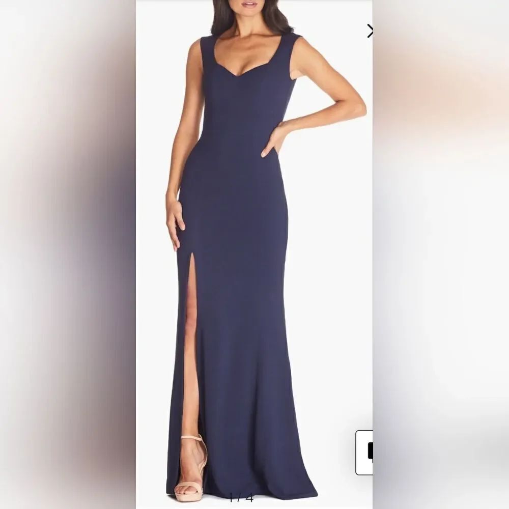 Dress The Population Monroe Side Slit Gown NWOT size Medium Midnight Blue